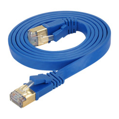 Produktbild von Cat.7 Flachkabel U/FTP LAN Kabel RJ45 Cat.6a Stecker blau 0,25 m