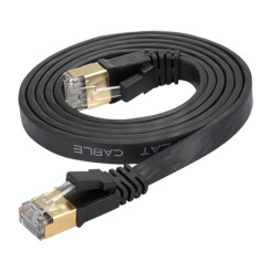 Produktbild von Cat.7 Flachkabel U/FTP LAN Kabel RJ45 Cat.6a Stecker schwarz 1 m