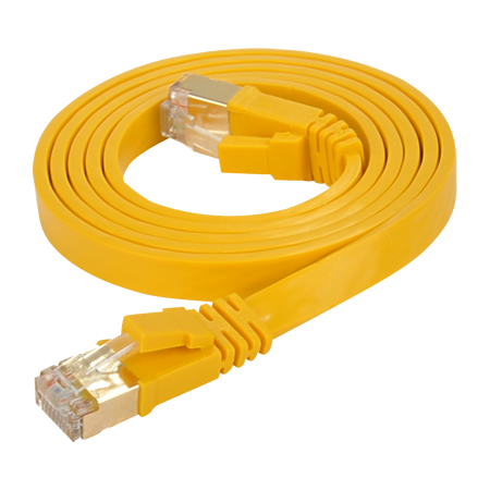 Cat.7 Flachkabel U/FTP LAN Kabel RJ45 Cat.6a Stecker gelb 0,5 m
