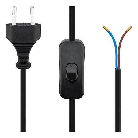 Netzkabel mit Eurostecker offenes Ende & Schalter 1,5 m