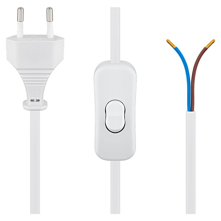 Netzkabel mit Eurostecker offenes Ende & Schalter 1,5 m weiß