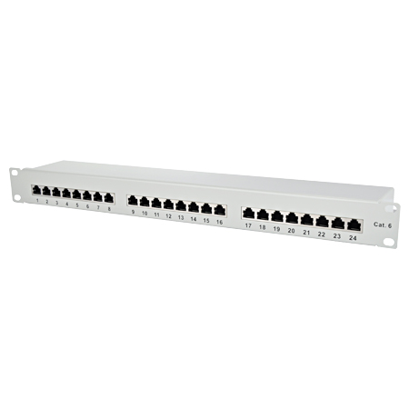 Patchfeld / Patchpanel 24-Port Cat.6 lichtgrau Rackeinbau