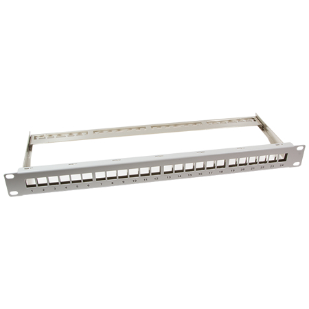 Patchpanel Leerblech 24-Port für Keystone Module 19 Zoll Rackeinbau lichtgrau