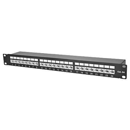 Patchpanel / Patchfeld 24-Port Cat.6a schwarz Rackeinbau