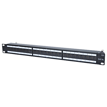 Profi Cat.6a Patchpanel 24-Port schwarz Rackeinbau