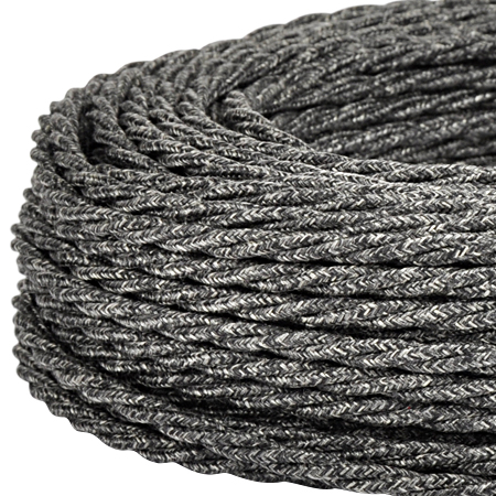 Textilkabel Stoffkabel gedreht 3x0,75 mm² Canvas Jute schwarz 5 m