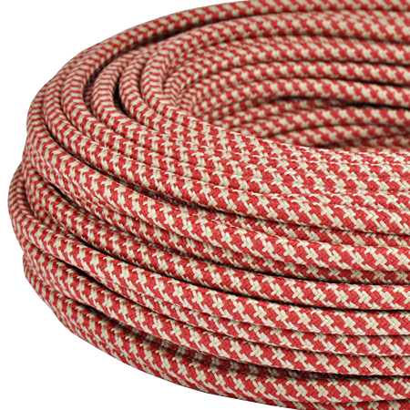 Textilkabel Stoffkabel 3x0,75 mm² Jute rot gestreift Meterware