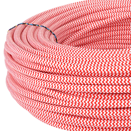 Textilkabel Stoffkabel 3x0,75 mm² rot weiß Zick Zack