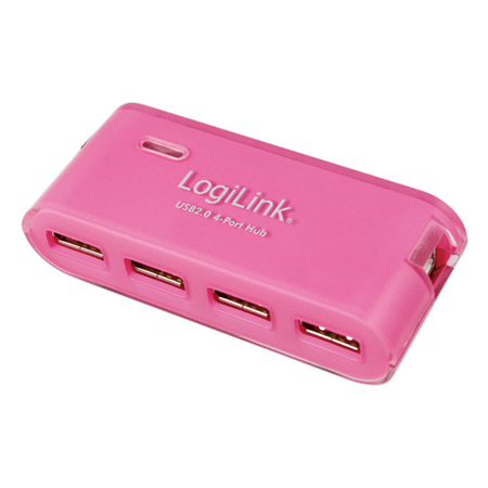 LogiLink USB 2.0 Hub 4-Port mit Netzteil pink