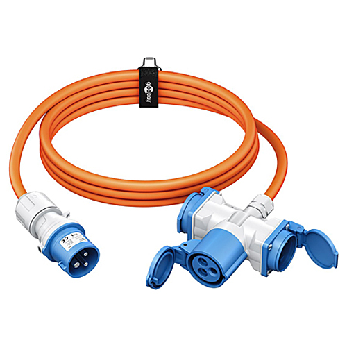 Camping Kabel Verteiler CEE-Stecker auf CEE-Kupplung + 2x Schuko 10 m