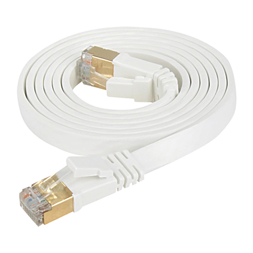Cat.7 Flachkabel U/FTP LAN Kabel RJ45 Cat.6a Stecker weiß