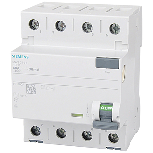 Produktbild von FI-Schalter 40 A 4-polig 30 mA Typ A FI-Schutzschalter Siemens 5SV3344-6