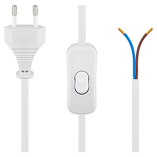 Netzkabel mit Eurostecker offenes Ende & Schalter 1,5 m weiß