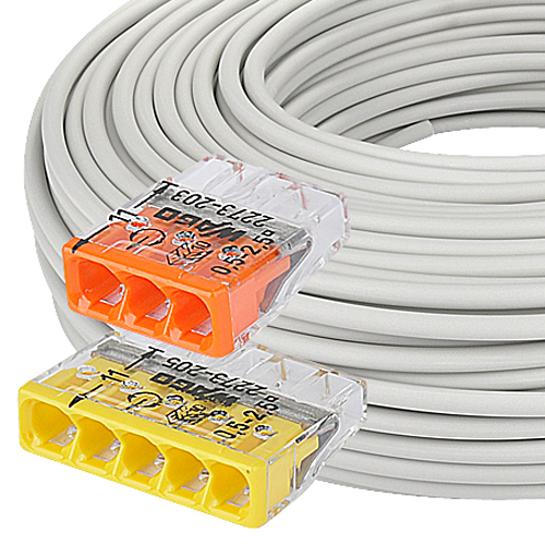 Produktbild von NYM-J 3x1,5 mm² Elektro Installationsleitung inkl. 20 Steckklemmen
