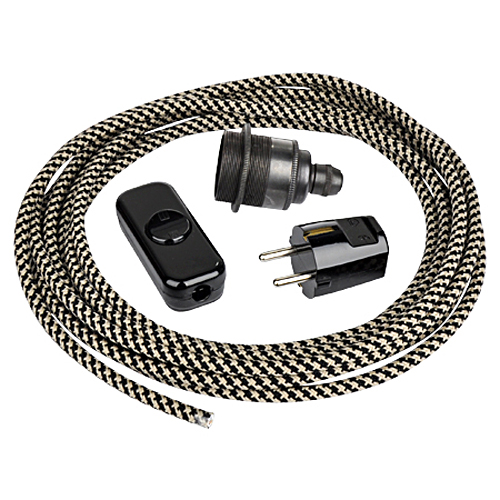 Textilkabel Retro Lampen Set 4-teilig 5 m Schwarz