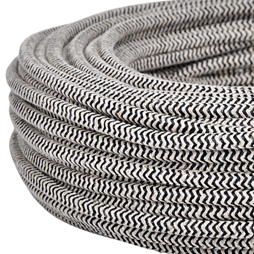 Textilkabel Stoffkabel 3x0,75 mm² Jute schwarz Zick Zack