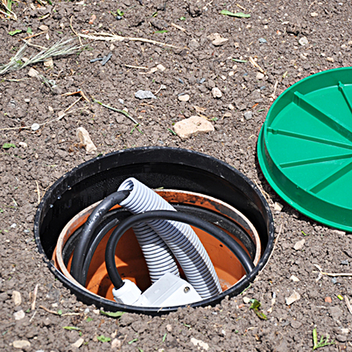 Outdoor Bodentank Garten Bodeneinbaudose mit grünem Deckel Ø 25 cm