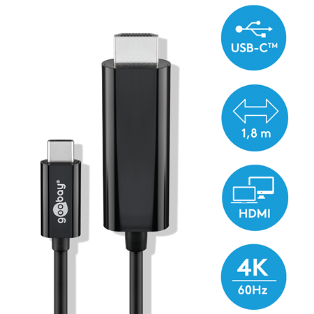USB-C auf HDMI Stecker Adapterkabel 1,8 m schwarz